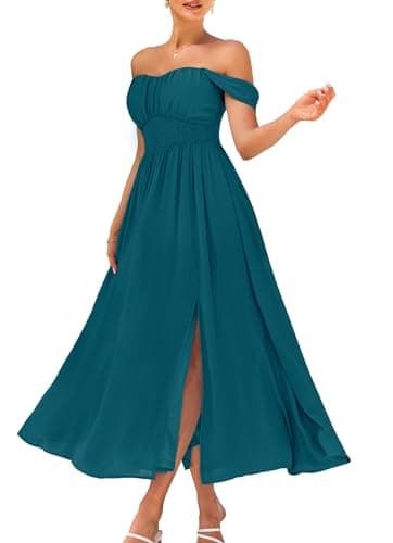 2025 Women's Summer Sleeveless Off Shoulder Floral Flowy A Line Maxi Dresses Peacock Blue XXL - Image 1