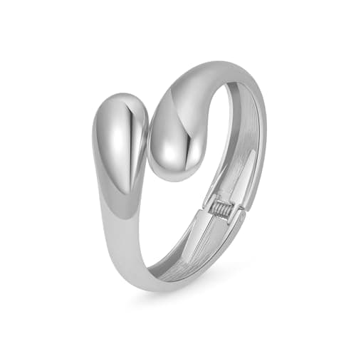 AYWFCBF Bangle Bracelets for Women | Open Twist Thick Cuff Bracelet | Trendy Hinged Wide Silver Plated Bangles | Arm Cuff Jewelry for Women - Image 1