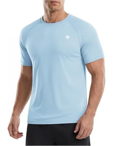 PINSPARK Men T Shirts UPF 50+ Lightweight Quick Dry Crew Neck Mens Short Sleeve Shirts Moisture Wicking Soft Casual Tees Tops L Arctic Blue - Image 1