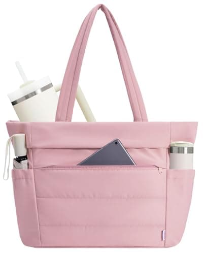 WANDF Work Tote Bag for Women, Puffy 15.6 inch Laptop Bag with Cup Holder, Quilted Handbag Travel Gym Bag for Nurse Teacher - Image 1