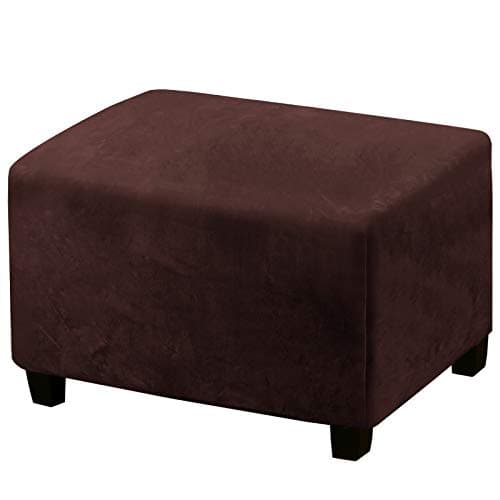 PrinceDeco Real Velvet Plush Ottoman Cover Soft Rectangle Folding Storage Covers Furniture Protector Removable Footstool Protect Footrest Covers Elastic Bottom(X-Large, Brown) - Image 1