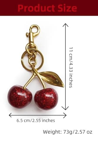 ZLSSETEC Cherry Bag Charm Cherry Keychain Cute Purse Charm Accessories Gifts for Women Christmas Birthday Valentine Gifts - Thumbnail 2