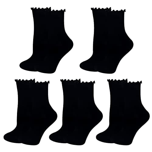 Bellady Cute Ruffle Socks for Women, Funny Cotton Crew Socks, Frilly Ankle Socks Women 5 Pairs, Black - Image 1