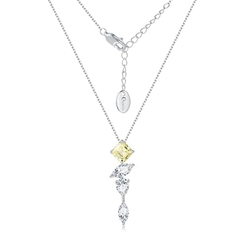 Gloraine White Gold Plated Cubic Zirconia Necklace, 7A-Grade Multi-Cut CZ Pendant, Hypoallergenic Jewelry Gift for Women (Yellow) - Image 1