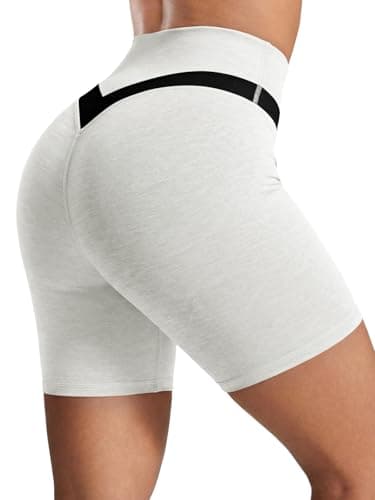 Aoysky Womens Buttery Soft Biker Shorts 6" High Waisted Color Block Workout Yoga Athletic Butt Lifting Volleyball Shorts White - Image 1