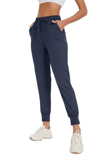 BATHRINS Women Tapered Joggers with Pockets – Casual Yoga High Waist Sweatpants Navy - Image 1
