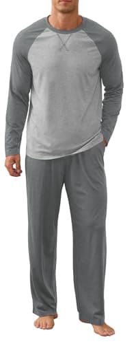 NITAGUT Men's Pajama Set Long Sleeve Sleepwear 2 Piece Loungewear with Pockets Soft Comfy Nightwear,Dark Grey-2XL - Image 1