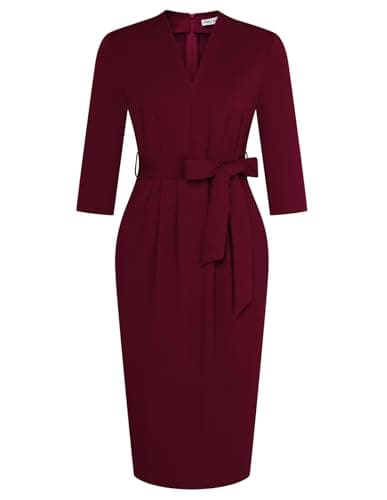 GRACE KARIN Professional Dress for Women Burgundy Bodycon Dress 3/4 Sleeve with Pockets Formal Wedding Guest Cocktail Dresses for Women XXL - Image 1