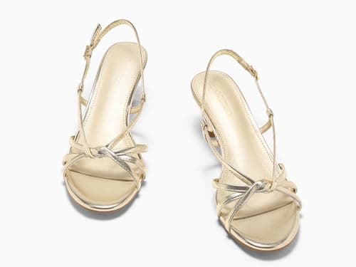 Coutgo Womens Strappy Sandals Slingback Kitten Low Heels Open Toe Buckle Strap Summer Party Dress Shoes, Light Gold, Size 6 - Thumbnail 5