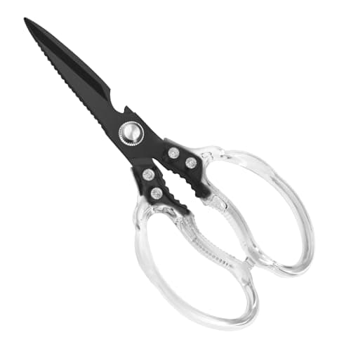 CGBE Kitchen Scissors, Multi-Purpose Kitchen Shears, Heavy Duty Food Scissors for Chicken, Poultry, Fish, Meat & Herbs with Non-Slip Grips (Transparent Black) - Image 1