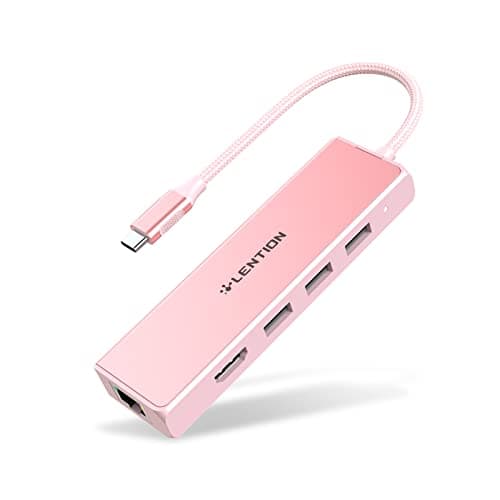 LENTION USB C Hub with a Gigabit Ethernet Port, 4K HDMI Display, 3 USB-A USB 3.0 Ports for MacBook Pro, MacBook Air, Dell, Lenovo, HP Laptops and More, Stable Driver Certified (C25, Rose Gold) - Image 1
