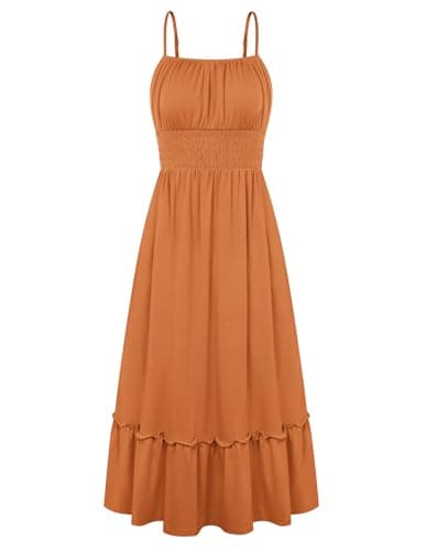GRACE KARIN Women's Summer Maxi Dress 2026,Smocked Ruched Bust Sundress with Adjustable Straps & Pockets Orange Brown XL - Image 1