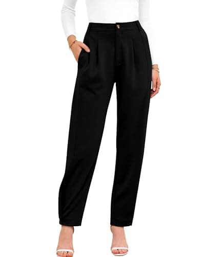 BTFBM Women's Pants Spring Fall 2026 Casual Loose Pleated Trousers Tapered Slacks Pockets Dressy Business Work Outfits(Black, Small) - Image 1