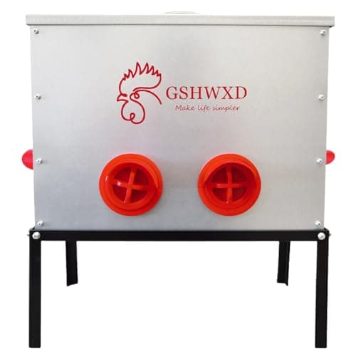 GSHWXD Automatic Chicken Feeder - 40 lb Capacity 6 Port Large Metal Chicken Feeders - with Locking Lid and Legs - Image 1