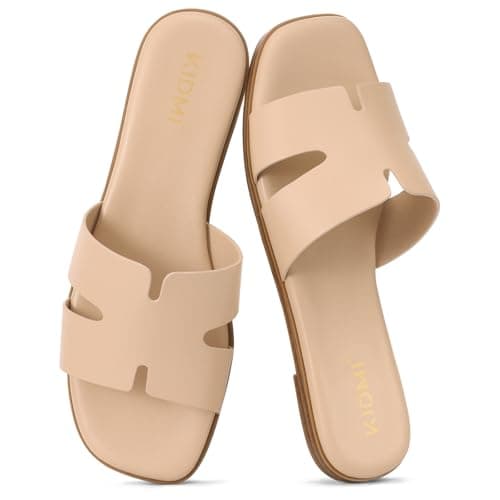 KIDMI Women's Dressy Flat Sandals, Comfortable Slip On Summer Slides, Fashion Open Toe Casual Sandals, Nude 8.5 - Image 1