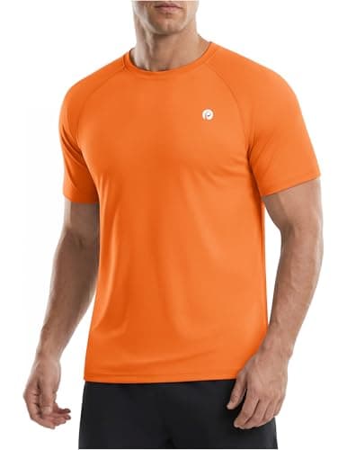 PINSPARK Gym Shirts Men Quick Dry UPF 50+ Workout T-Shirts Rash Guard Swim Shirts Moisture Wicking Tee for Athletic, Beach, Hiking S Orange - Image 1