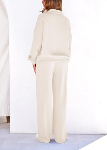 Lazysmile 2 Piece Sets For Women Lapel Half Zip Sweatshirt and Wide Leg Long Pants Sweatsuit Lounge Sets Workout Sets - Thumbnail 2
