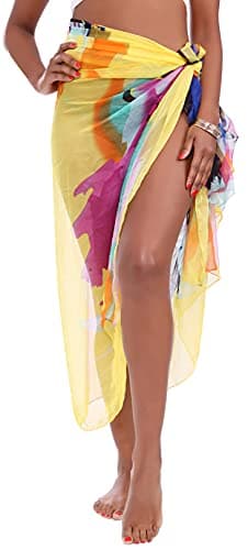 MissShorthair Women Beach Sarong Chiffon Swimsuit Cover Ups, High Slit Vacation Pareos Swimwear Bikini Wrap Bathing Suit - Image 1