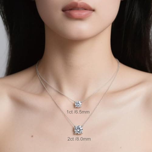 Ve Celestelle Moissanite Necklace for Women 1-2CT D Color VVS1 Clarity Lab-Created 18K Gold Plated 925 Sterling Silver Hypoallergenic Necklace for Women Men Wedding Valentine’s Gift (18K White Gold Plated S925, 1CT) - Thumbnail 3
