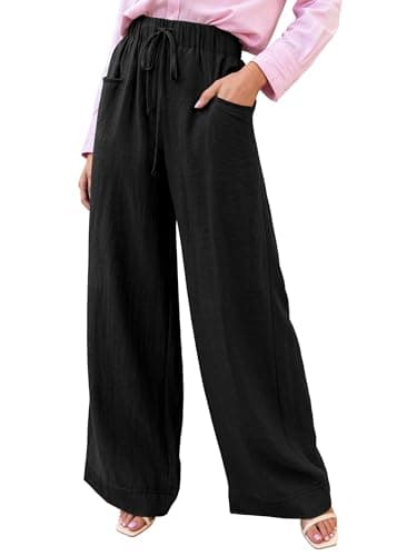 KIRUNDO Wide Leg Palazzo Pants for Women Summer High Waist Flowy Casual Trousers Lounge Pants Beach Vacation Travel Outfits (Black, Small) - Image 1