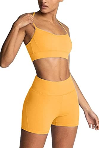 Women Workout Sets 2 Piece Sporty Bra Matching High Waisted Biker Shorts Yoga Sets Gym Pilates Outfits - Thumbnail 5