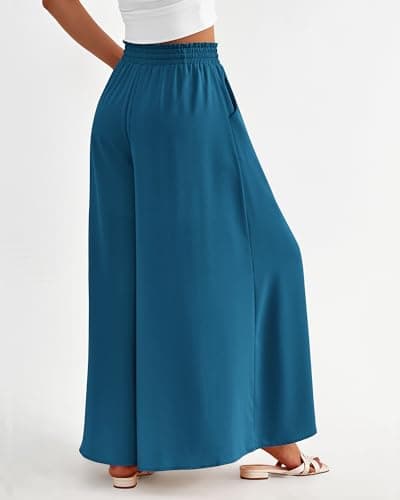BTFBM Wide Leg Palazzo Pants for Women Casual Flowy High Waist Trousers 2025 Fall Summer Boho Beach Vacation Clothes(Solid Lake Blue, Large) - Thumbnail 5