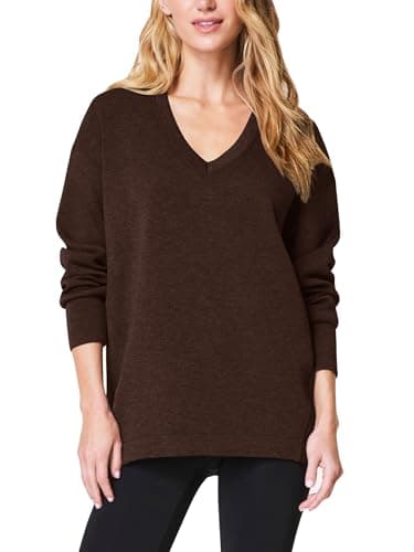 COCOMARTS Womens V Neck Sweatshirts Long Sleeve Casual Shirts Pullover Comfy Tunic Tops 2025 Fall Fashion Outfits Clothes Coffee Medium - Image 1