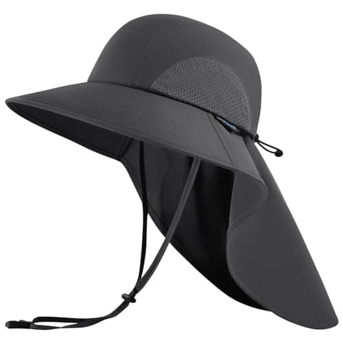 UVSAI UPF 50+ Foldable Sun Hats Wide Brim with Large Neck Flap for Men Women UV Protection Gardening Fishing Beach Hat Dark Grey - Image 1