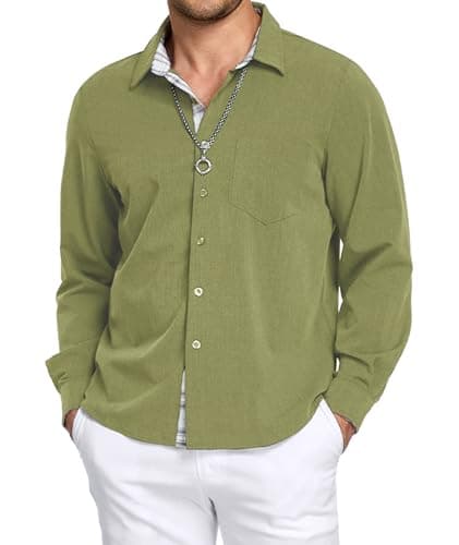 YTD Long Sleeve Button Down Shirt for Men, Untucked Regular Fit Dress Shirt - Image 1