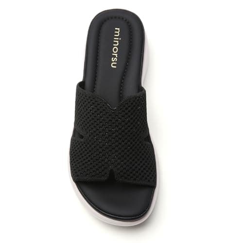 Minorsu Knit Platform Sandals for Women Comfortable Open Toe Summer Sandals Slip On Slides Shoes - Thumbnail 5