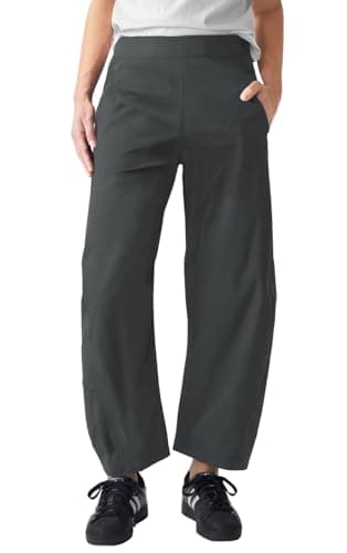 EGOCKAL Womens Elastic Waist Ankle Pants Baggy Curved Tapered Leg Barrel Travel Pants with Pockets Grey - Image 1