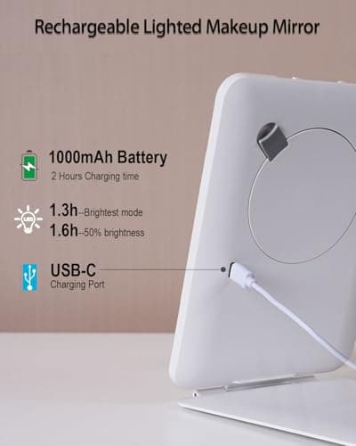 LUKYMIRO Rechargeable Travel Makeup Mirror with Lights, Portable Lighted Regular Mirror with Small 10X Magnification, 70 LEDs 3 Color Dimmable, Tabletop Folding Compact Cosmetic Mirror - Thumbnail 4