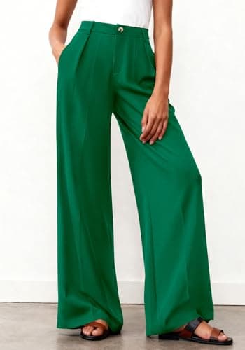 BTFBM Wide Leg Pants Woman 2026 High Waisted Button Business Casual Dressy Trousers Office Work Palazzo Pants Pockets(Green, Large) - Thumbnail 5