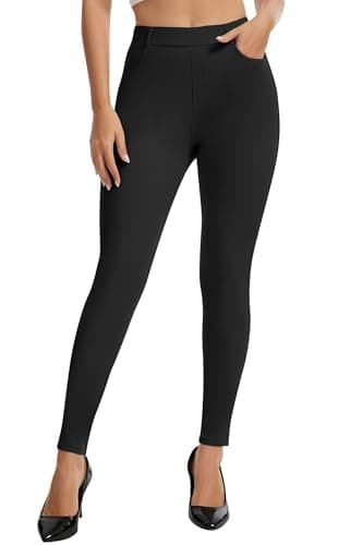 AVAMO Work Pants Women Stretchy Pull On High Waisted Dress Pants Skinny Leggings with Pockets Business Office Teacher Yoga Black - Image 1