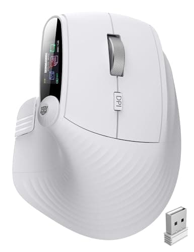 Transformers Vertical Ergonomic Mouse with LED Screen & Knob Control, 3-Device Connectivity (2.4G + Dual Bluetooth), Medium to Large Hands, Rechargeable Wireless Mouse for PC/Mac/Laptop, White