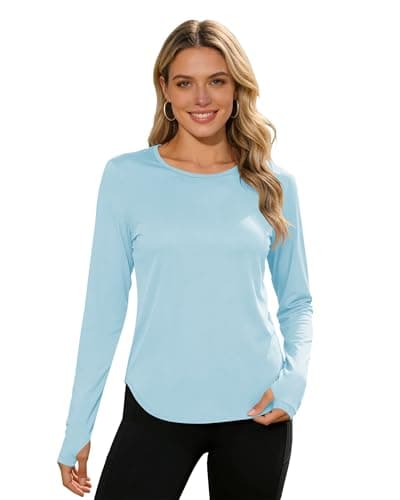 Womens Sun Shirts UPF 50+ Long Sleeve Sun Protection Clothing Moisture Wicking Dry Fit Golf Casual Athletic Running Beach Hiking Outdoor Tops Light Blue XL - Image 1