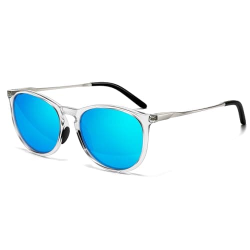 SUNGAIT Original Design Trendy Sunglasses Polarized Vintage Round Classic Retro Style for Women and Men(2025 Transparent Frame/Blue Mirror Lens) - Image 1