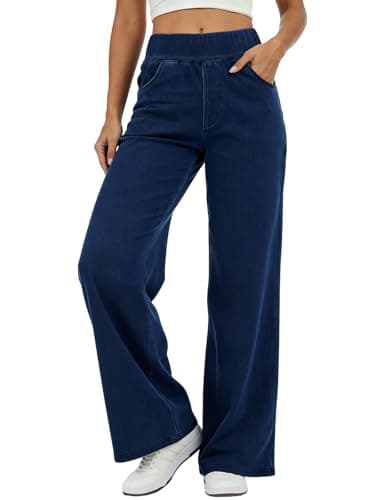 FIGKICKSEN Wide Leg Jeans Woman, High Waisted Baggy Stretchy Jeans for Women Trendy Straight Casual Leg Denim Jean Pants Light Blue - Image 1