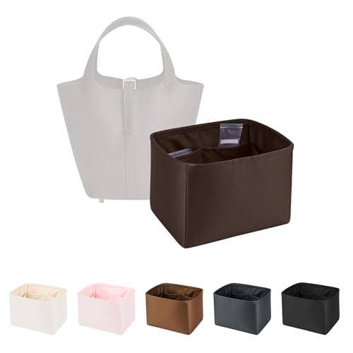 Purse Organizer Insert for Luxury Bag, Lightweight & Soft Satin Fabric with Pockets, Ideal for Travel, Shopping, and Daily Use, Multicolor Options, Fits Picotin 22(Chocolat, PC22) - Image 1