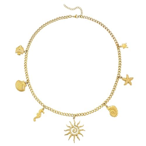 Emibele Gold Necklace for Women, Shell Necklace with Starfish, Seashell Pendants, 18K Gold Plated Stainless Steel No Tarnish Chunky Necklaces for Summer Beach, Pool Party, Vacations - Image 1