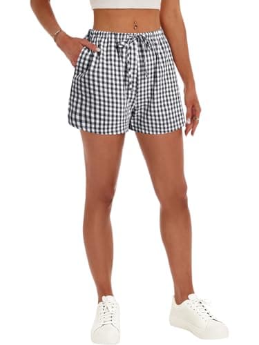 GKBK Boxer Shorts for Women Gingham Pajama 2026 Summer Spring Casual Lounge Sleep Plaid Shorts Y2K Beach Bottoms Comfy Clothes Black White Plaid S - Thumbnail 6