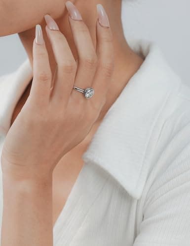 IMOLOVE Moissanite Engagement Rings for Women, 1.5 Carat D Color VVS1 Solitaire Bezel Engagement Ring Hidden Halo Round Cut Moissanite Wedding Rings for Women with 18K White Gold Plated Size 8.5 - Thumbnail 3