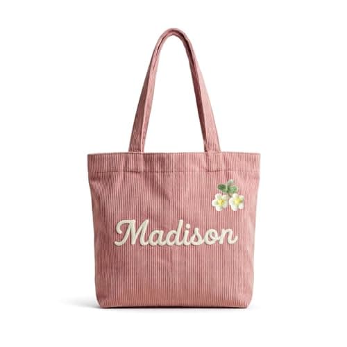 Personalized Embroidered Corduroy Tote Bag for Women, Custom Name/Monogram Preppy Shoulder Purse, Durable Cotton Travel Handbag, Ideal Gift for Bridesmaids Teacher Christmas Birthday Honeymoon - Image 1