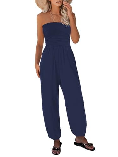 STOLKISS Tube Jumpsuits for Women Strapless Belted Bustier Jumpsuit Backless Long Pants Rompers Thin Foot Sleeve with Pockets - Image 1