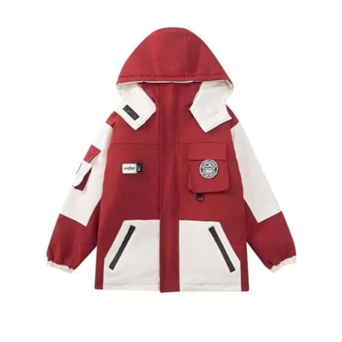 ELUCKFACE Kids Windproof 3-in-1 Winter Jacket, Hooded Water-Resistant Thick Coat with Detachable Fleece for Boys Girls Red 11-12 Years - Image 1
