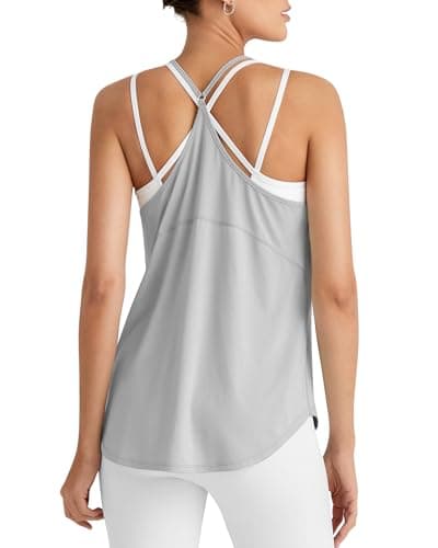 G4Free Wokout Tanks Razor Back Yoga Tops for Women Running Gym Pilates Lightweight Y Back Loose Fit Training Tank (Gray,XL) - Image 1
