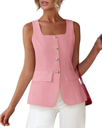 BTFBM Womens Sleeveless Suit Vests Dressy Casual Square Neck Business Work Waistcoat Spring Button Blazer Vest Tops 2026(Pink, Medium) - Image 1