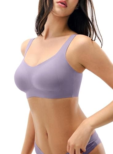 Lehoba Seamless Bras for Women, Wireless Supportive Bra Comfortable No Underwire Full Coverage Push Up Bra Lilac - Thumbnail 2