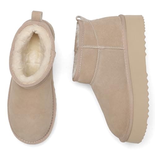 AoSiFu Platform Mini Boots for Women Genuine Suede Leather Classic Winter Ankle Snow Boots with Comfortable Memory Foam Insole Water Resistant Lightweight Anti-Slip Outsole for Outdoor Indoor - Thumbnail 5