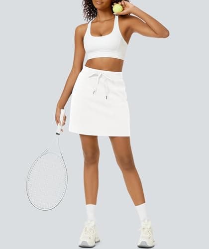 Casly Lamiit Womens Athletic Skort High Waisted Casual Drawstring Lounge Workout Sweat Skirts Trendy Comfy Mini White Tennis Skirt L - Thumbnail 3